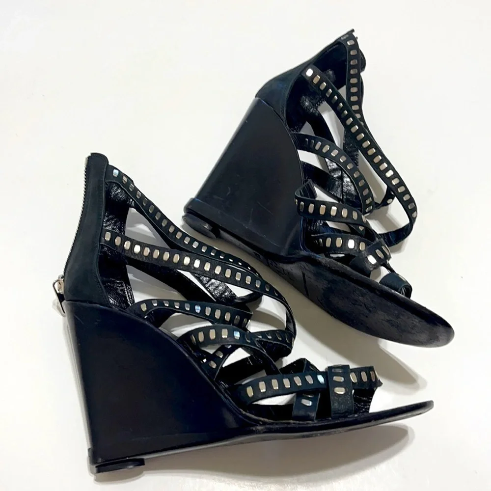 Sigerson Morrison Black w Studs Wedge Shoes Sz 8